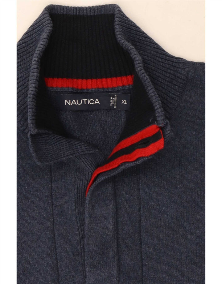 Nautica Mens Button Neck Jumper Sweater XL Navy Blue Cotton