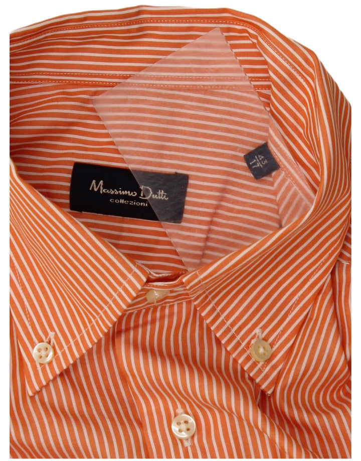 MASSIMO DUTTI Mens Shirt Size 43 17 XL Orange Pinstripe