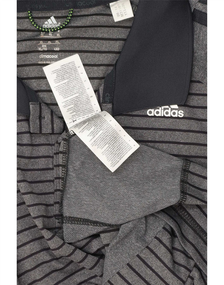 Adidas Mens Climacool Polo Shirt XL Grey Striped Polyester