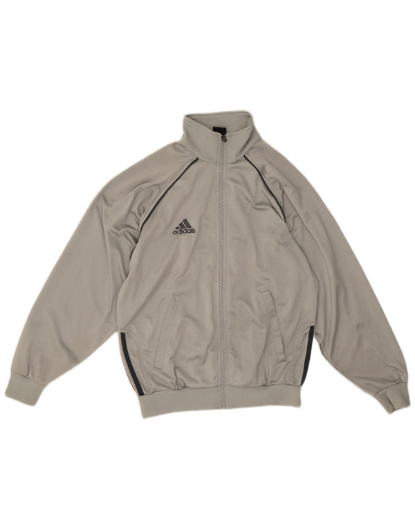 Adidas Boys Tracksuit Top Jacket 13-14 Years Grey Colourblock Polyester