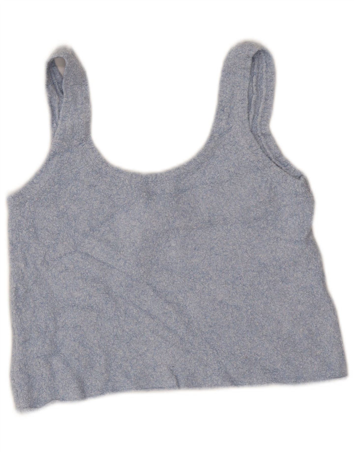 Zara Womens Crop Vest Top UK 14 Large Blue Cotton