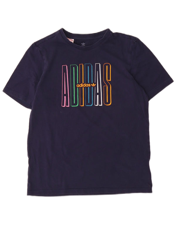 Adidas Boys Graphic T-Shirt Top 13-14 Years Navy Blue Cotton