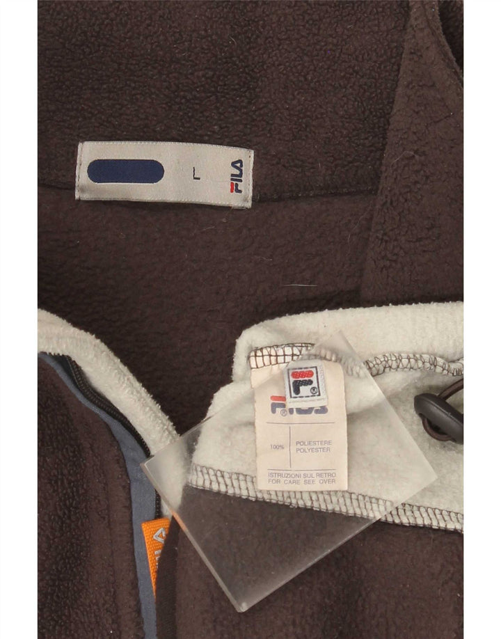 Fila Mens Zip Neck Fleece Jumper Large Brown Colourblock Polyester