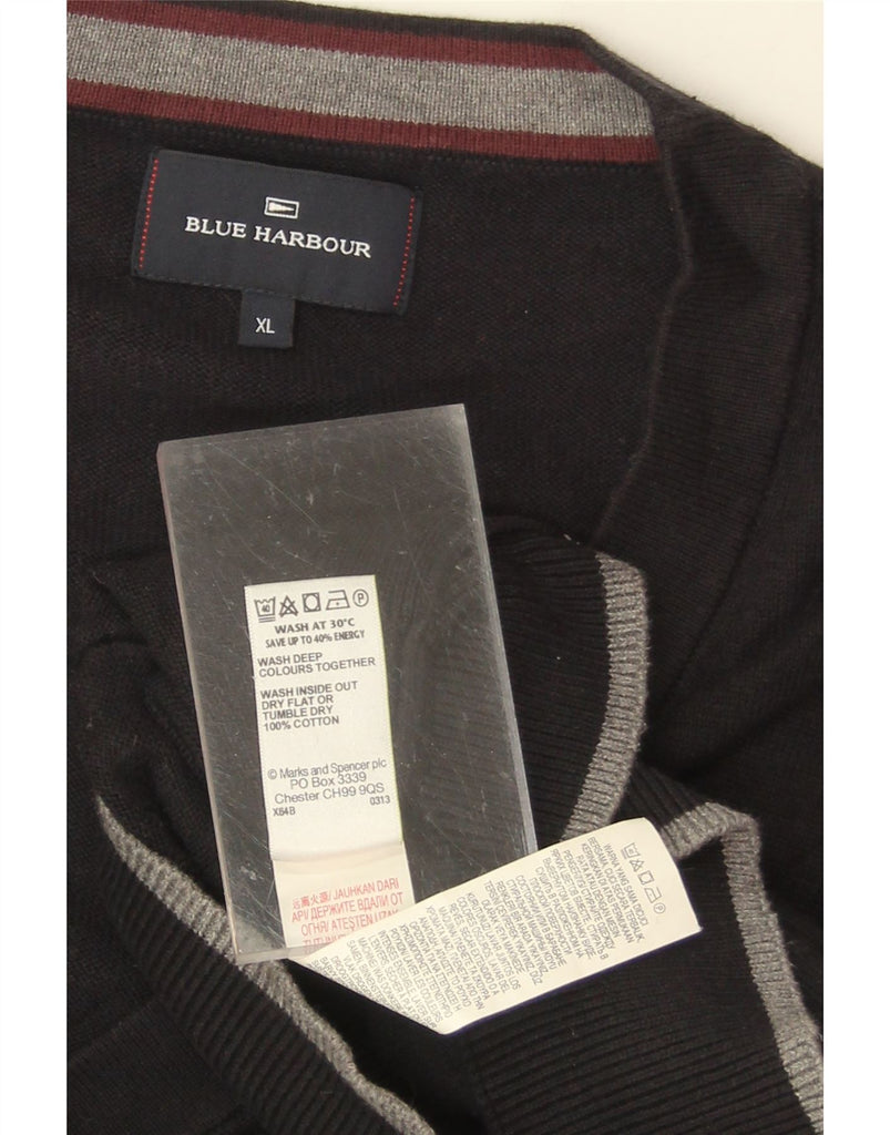 MARKS & SPENCER Mens Blue Harbour Cardigan Sweater XL Black Cotton Vintage Marks & Spencer and Second-Hand Marks & Spencer from Messina Hembry 