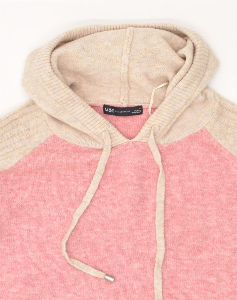MARKS & SPENCER Womens Hooded Crew Neck Jumper Sweater UK 12 Medium Pink | Vintage Marks & Spencer | Thrift | Second-Hand Marks & Spencer | Used Clothing | Messina Hembry 