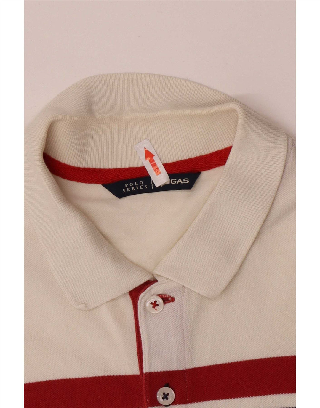 Gas Mens Polo Shirt XL White Striped Cotton