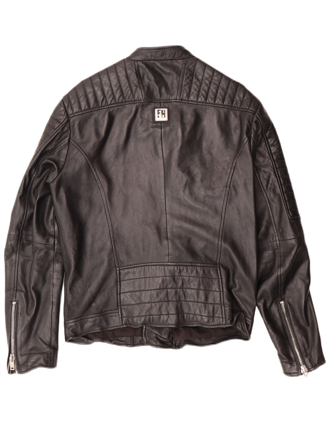Freaky Nation Mens Leather Biker Jacket UK 38 Medium Black Leather