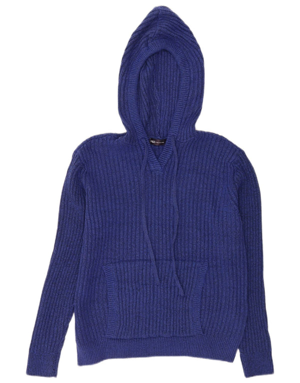 Marks & Spencer Womens Hooded Jumper Sweater UK 14 Medium Blue Polyester