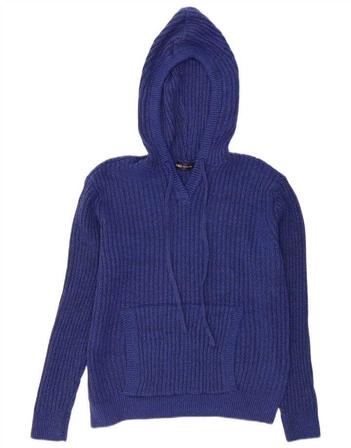 Marks & Spencer Womens Hooded Jumper Sweater UK 14 Medium Blue Polyester