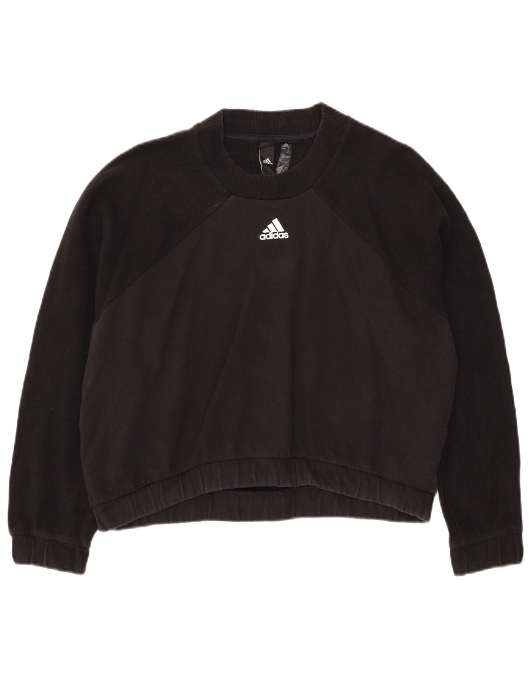 Adidas Womens Crop Sweatshirt Jumper UK 14 Medium Black Colourblock