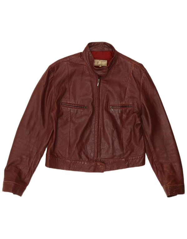 Vintage Womens Crop Leather Jacket IT 46 Large Burgundy