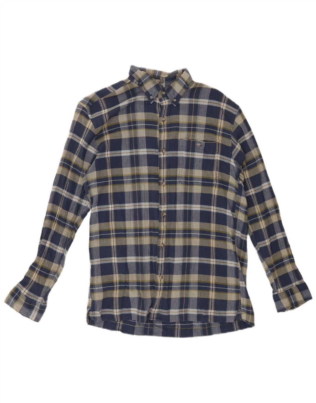EDDIE BAUER Mens Classic Fit Flannel Shirt Medium Navy Blue Check Cotton
