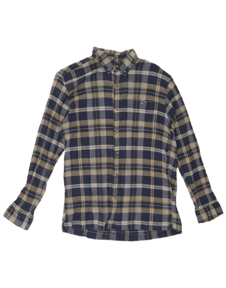 EDDIE BAUER Mens Classic Fit Flannel Shirt Medium Navy Blue Check Cotton