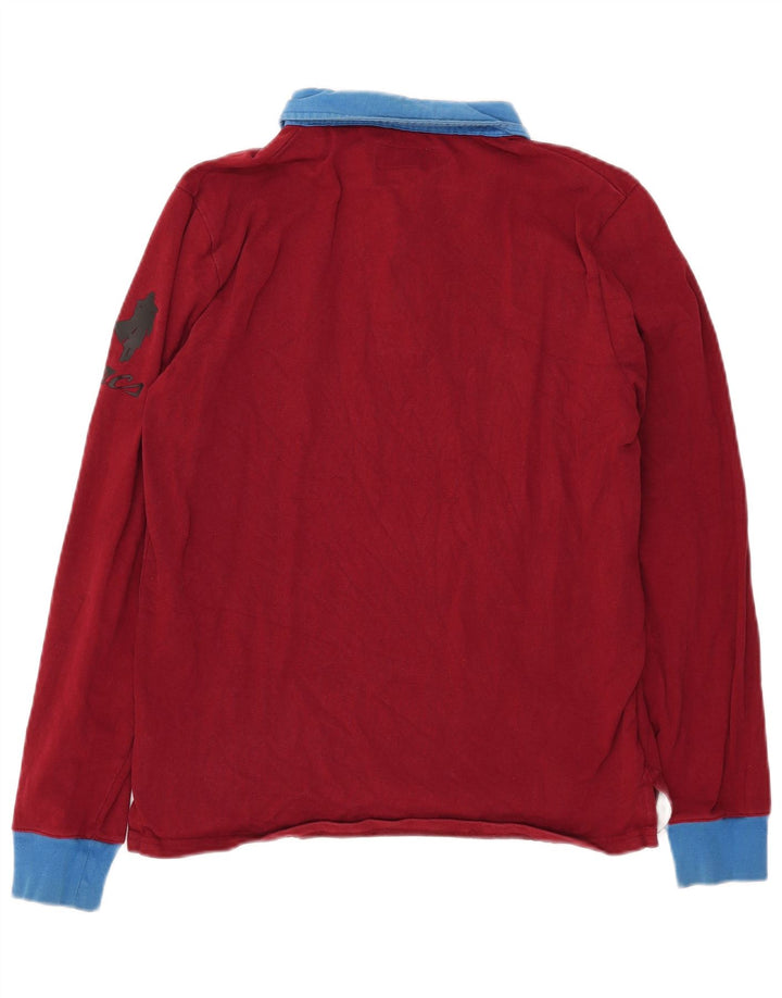 MARLBORO CLASSICS Mens Graphic Rugby Polo Shirt Medium Burgundy