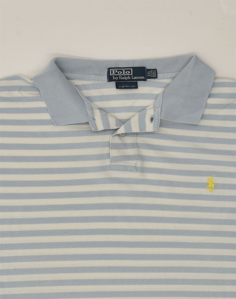 POLO RALPH LAUREN Mens Custom Fit Polo Shirt 2XL Blue Striped Cotton | Vintage Polo Ralph Lauren | Thrift | Second-Hand Polo Ralph Lauren | Used Clothing | Messina Hembry 