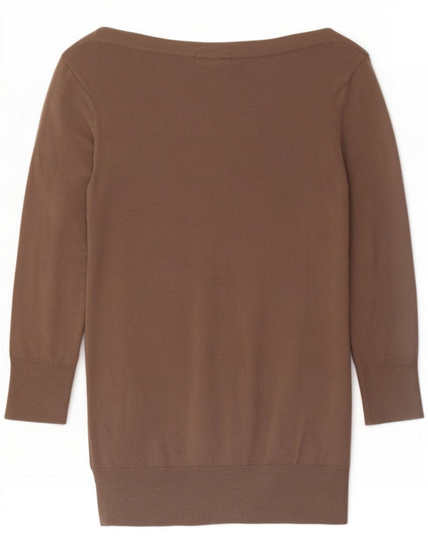 Gap Womens 3/4 Sleeve Boat Neck Jumper Sweater UK 10 Small Brown Cotton