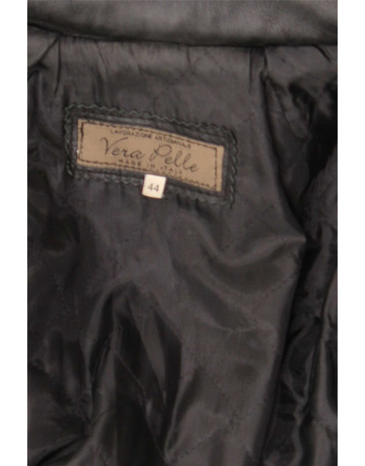Vintage Womens Hooded Leather Coat IT 44 Medium Black