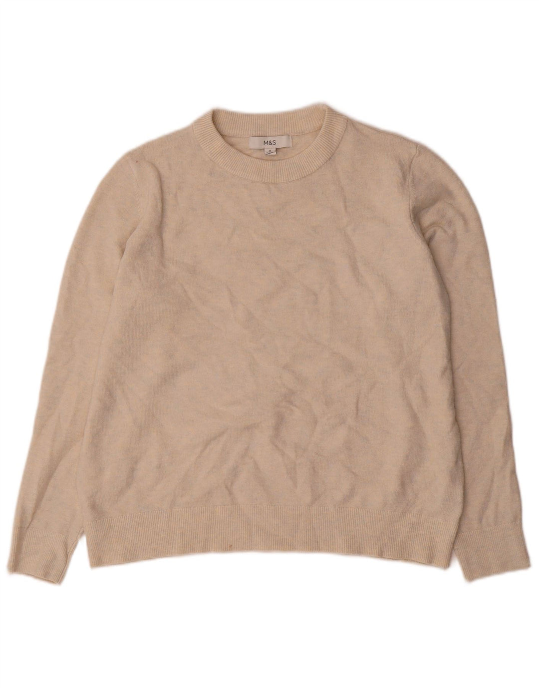 Marks & Spencer Womens Crew Neck Jumper Sweater UK 14 Medium Beige Flecked