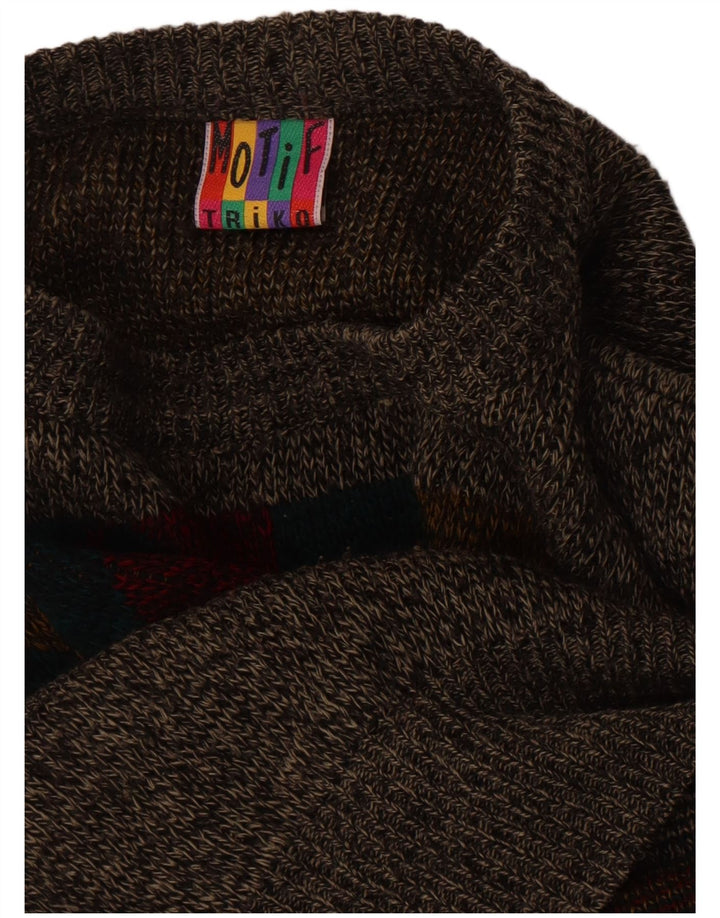 Vintage Mens Crew Neck Jumper Sweater XL Grey Geometric