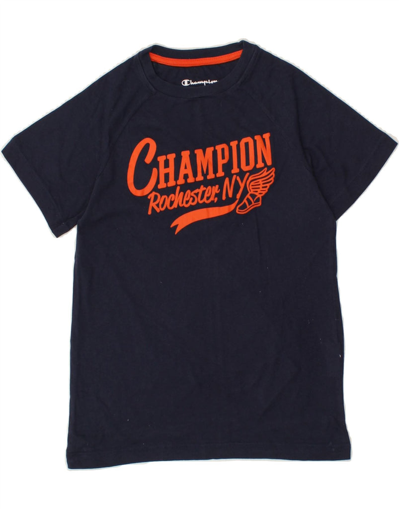 CHAMPION Boys Graphic T-Shirt Top 9-10 Years Medium Navy Blue Cotton | Vintage Champion | Thrift | Second-Hand Champion | Used Clothing | Messina Hembry 