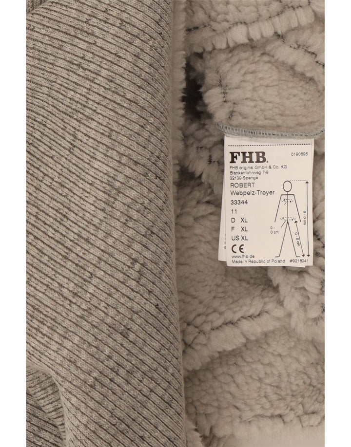FHB Mens Zip Neck Sherpa Sweatshirt Jumper XL Grey Polyester