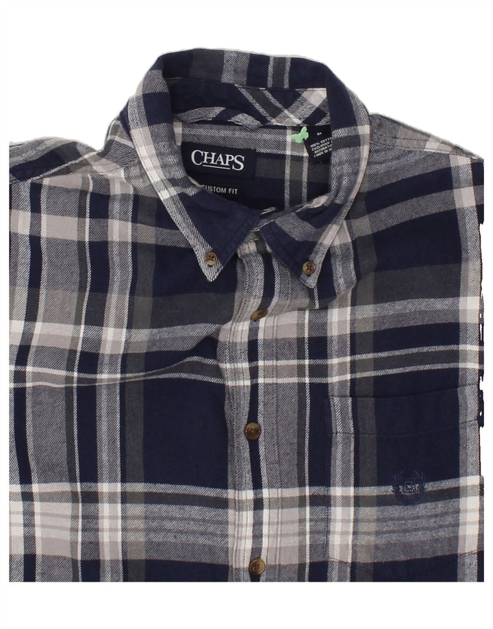 CHAPS Mens Flannel Shirt Medium Navy Blue Check Cotton Vintage Chaps and Second-Hand Chaps from Messina Hembry 