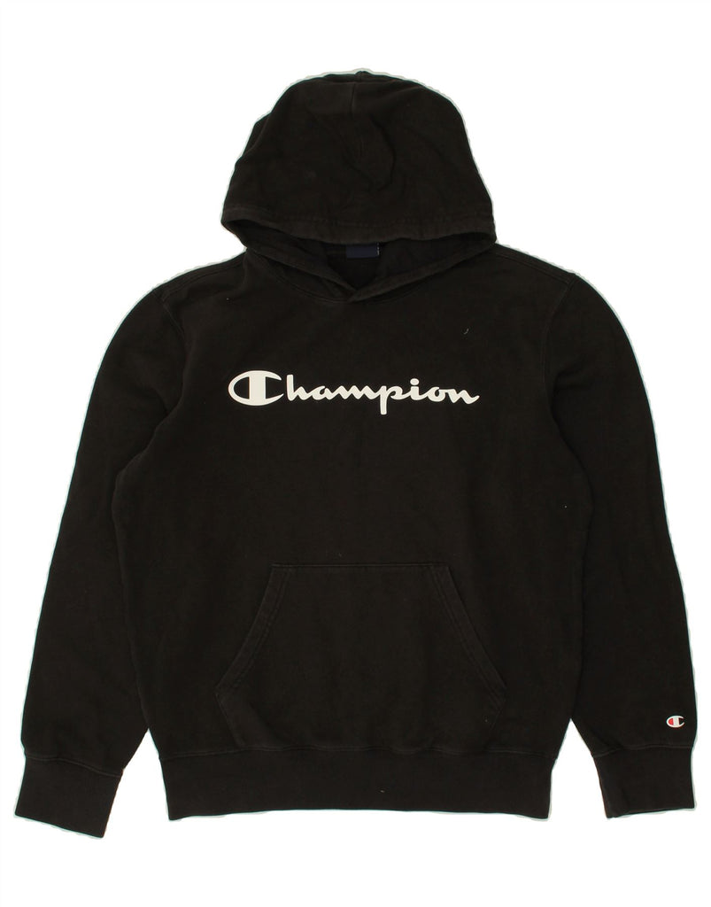 CHAMPION Womens Graphic Hoodie Jumper UK 14 Medium Black Vintage Champion and Second-Hand Champion from Messina Hembry 