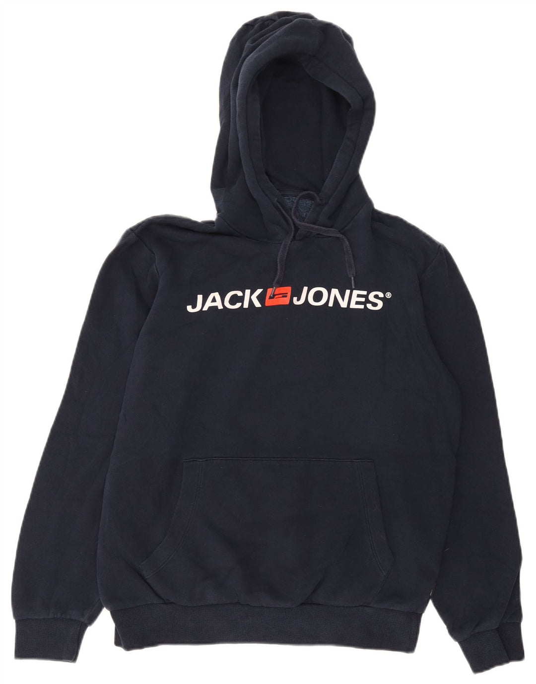 Jack & Jones Mens Graphic Hoodie Jumper Medium Navy Blue Cotton