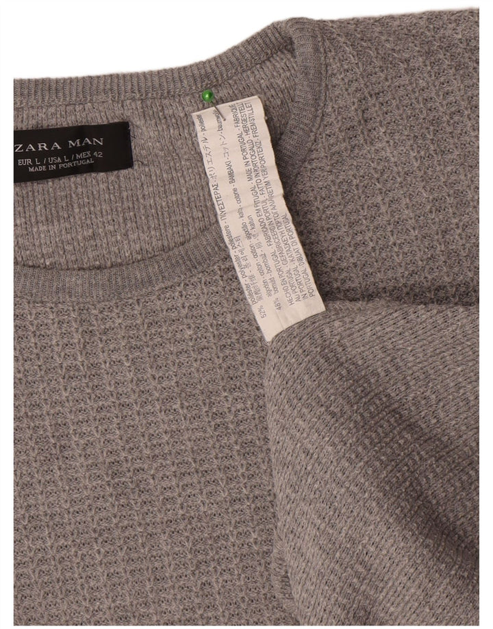 Zara Mens Crew Neck Jumper Sweater Large Grey Polyester