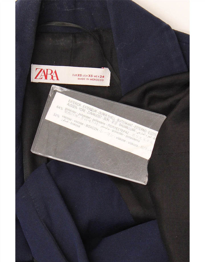 Zara Womens 1 Button Blazer Jacket UK 6 XS Navy Blue Polyester
