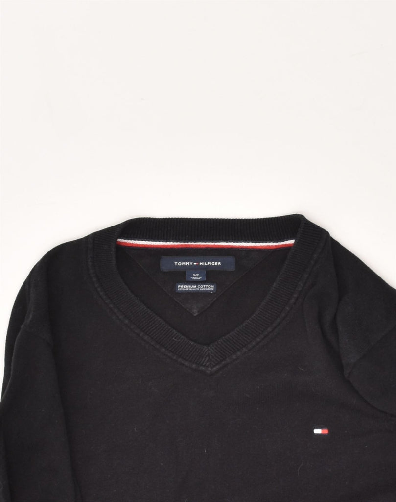 TOMMY HILFIGER Mens V-Neck Jumper Sweater Small Black Cotton | Vintage Tommy Hilfiger | Thrift | Second-Hand Tommy Hilfiger | Used Clothing | Messina Hembry 