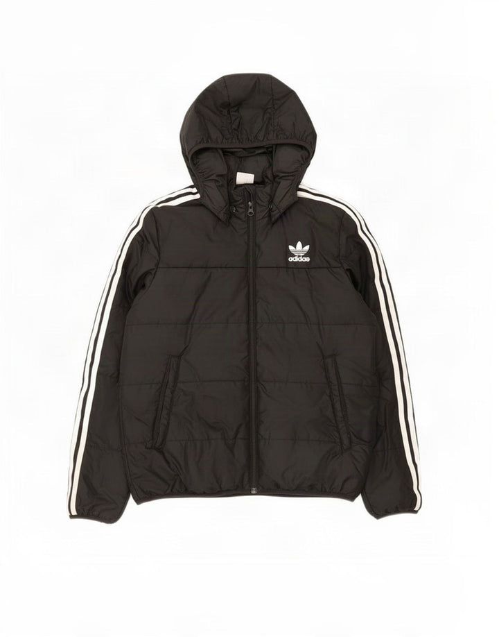 Adidas Boys Hooded Padded Jacket 12-13 Years Black Polyester
