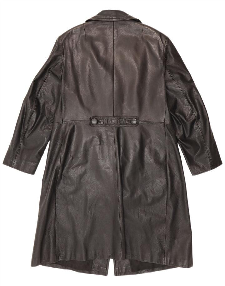 Vintage Womens Leather Coat IT 52 2XL Black