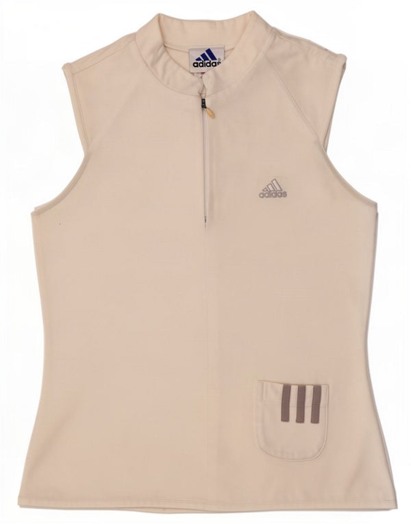 Adidas Womens Zip Neck Vest Top UK 12 Medium White Polyester