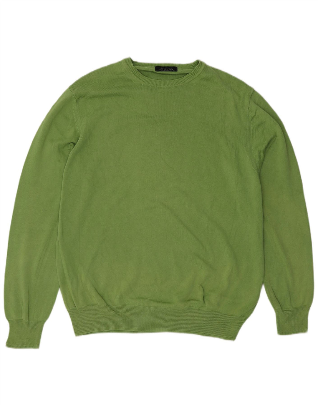 Zara Mens Crew Neck Jumper Sweater Large Green Cotton