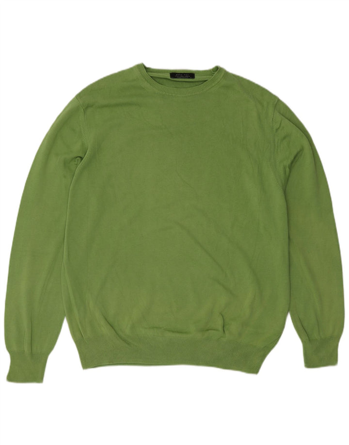 Zara Mens Crew Neck Jumper Sweater Large Green Cotton