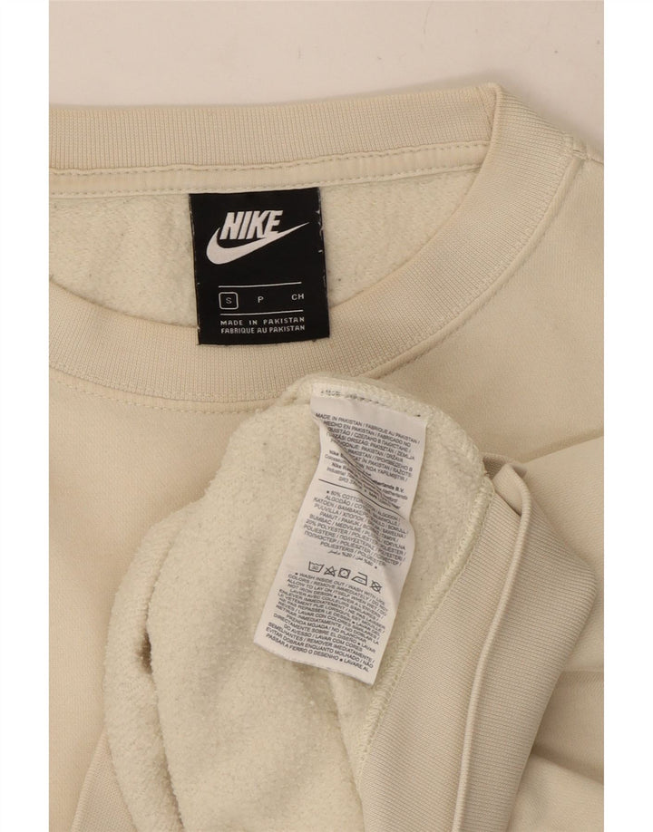NIKE Womens Crop Oversized Sweatshirt Jumper UK 10 Small Off White Cotton