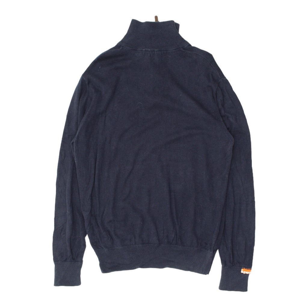 Superdry Mens Navy Half Zip Cotton Jumper | Vintage High End Designer Sweater | Vintage Messina Hembry | Thrift | Second-Hand Messina Hembry | Used Clothing | Messina Hembry 