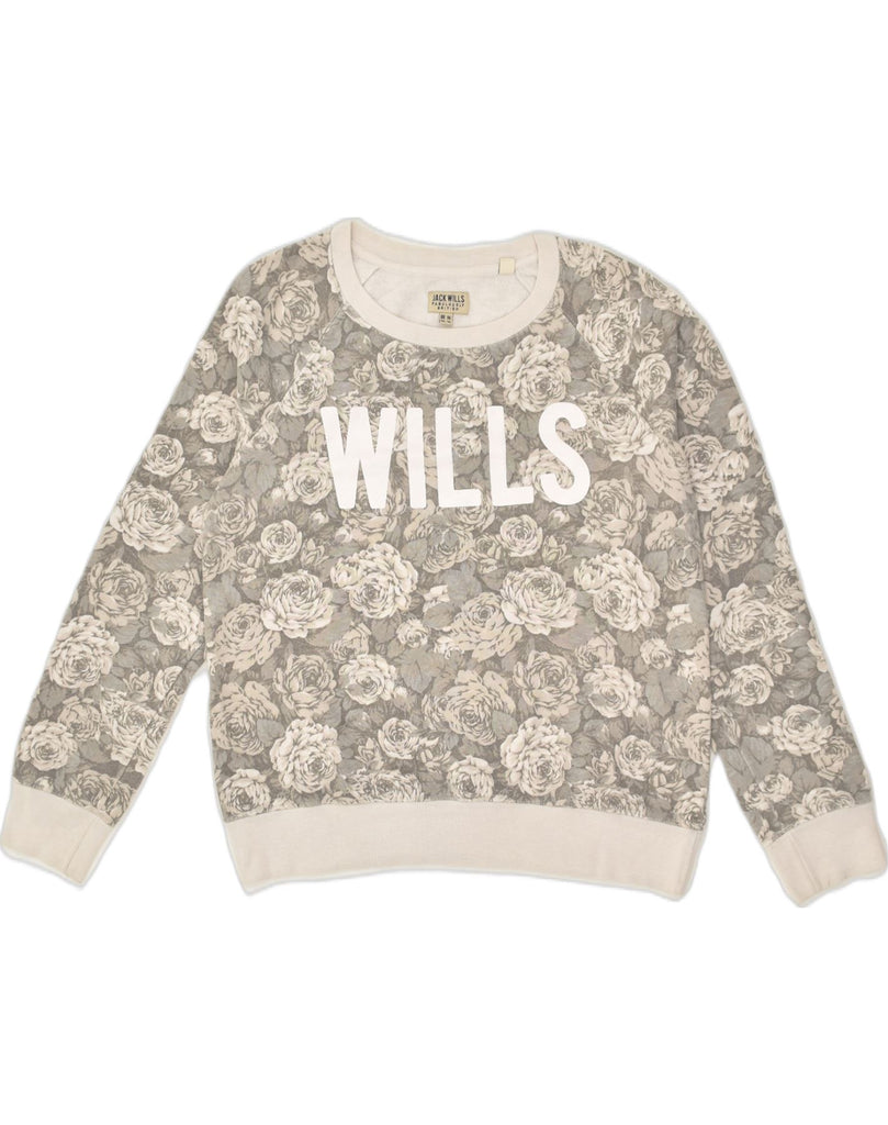 JACK WILLS Womens Sweatshirt Jumper UK 14 Large Grey Floral Cotton | Vintage Jack Wills | Thrift | Second-Hand Jack Wills | Used Clothing | Messina Hembry 