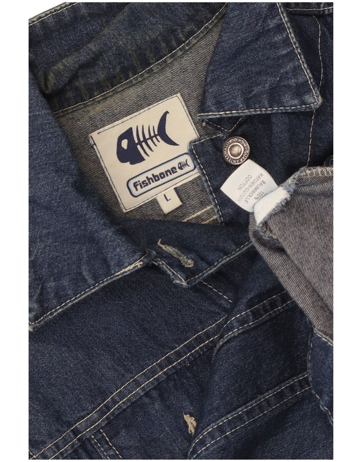 Fishbone Womens Denim Jacket UK 14 Large Navy Blue Cotton