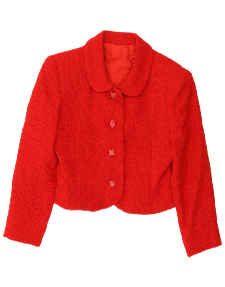 Vintage Womens Crop 4 Button Blazer Jacket UK 10 Small Red