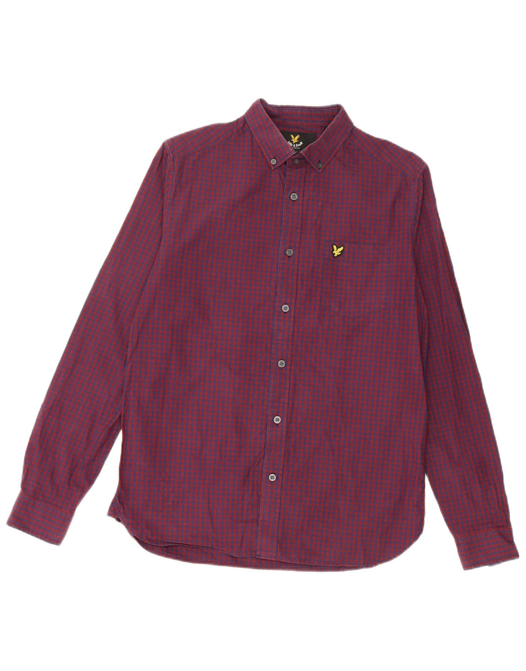 Lyle & Scott Mens Shirt Small Burgundy Gingham Cotton