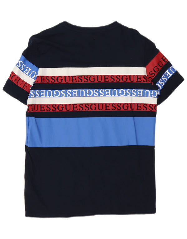 Guess Mens Slim Fit Graphic T-Shirt Top Small Navy Blue Colourblock Cotton