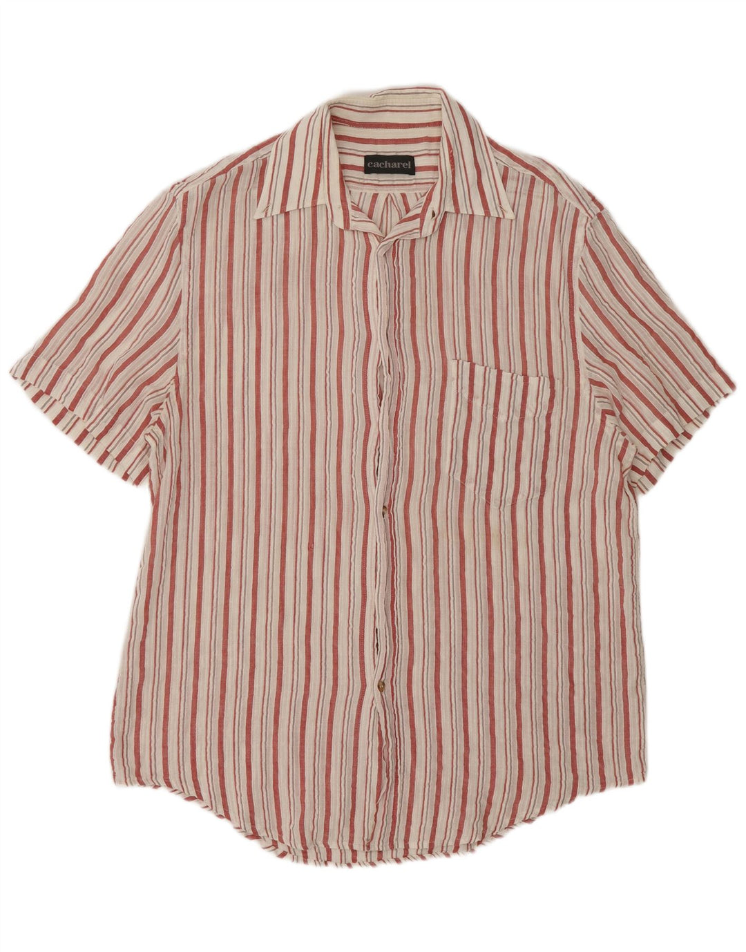 Cacharel Mens Short Sleeve Shirt Large White Striped