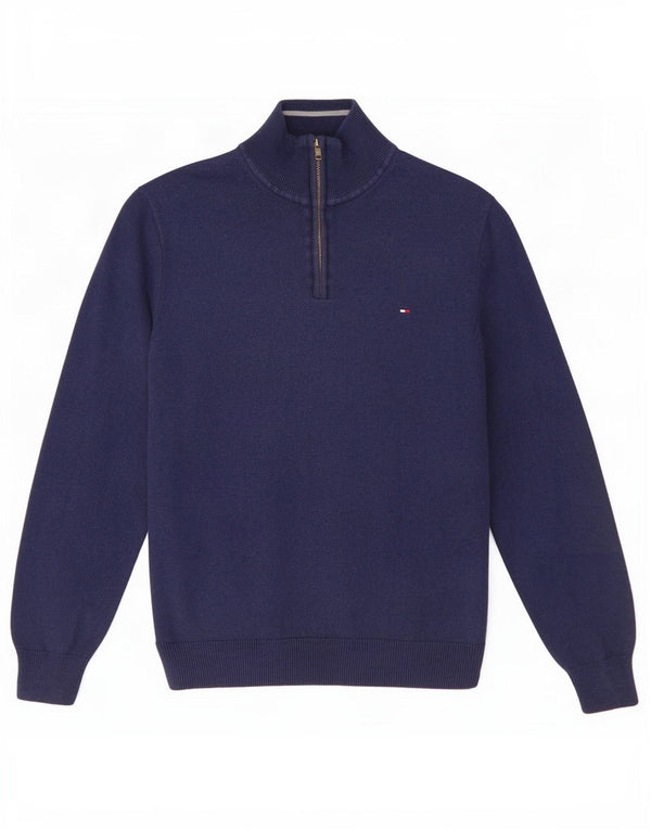 Tommy Hilfiger Womens Zip Neck Jumper Sweater UK 16 Large Navy Blue Cotton
