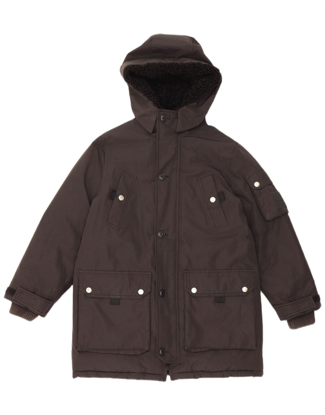 Diesel Womens Hooded Parka Jacket UK 10 Small Black Polyester