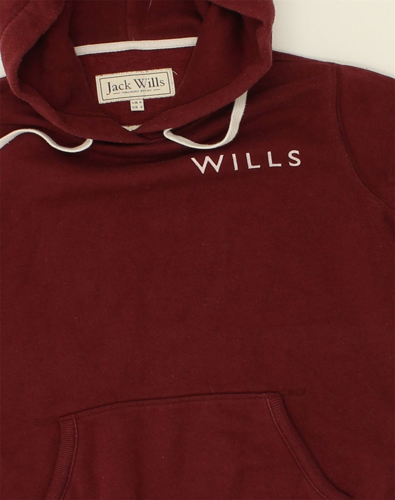 JACK WILLS Womens Graphic Hoodie Jumper UK 8 Small  Burgundy Cotton | Vintage Jack Wills | Thrift | Second-Hand Jack Wills | Used Clothing | Messina Hembry 