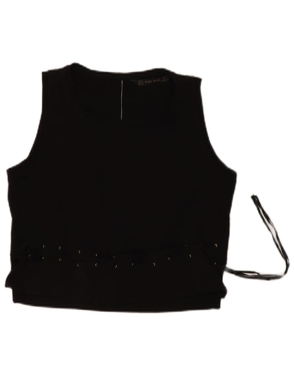 ZARA Womens Crop Sleeveless Blouse Top UK 10 Small Black Polyester