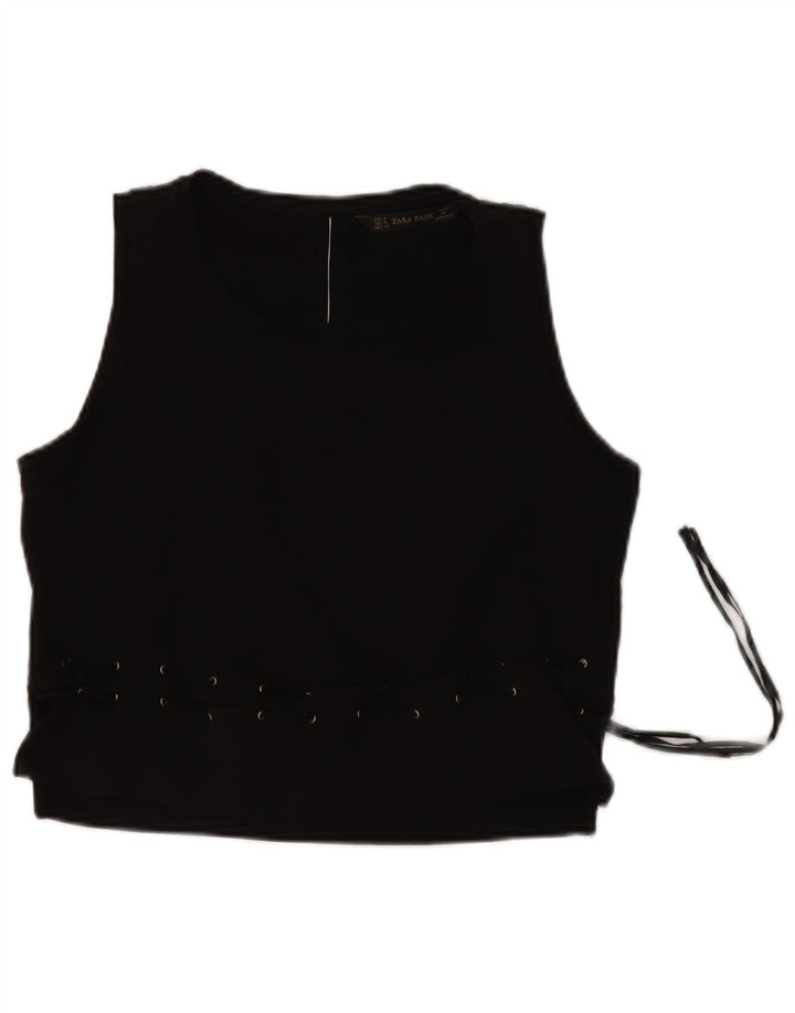 ZARA Womens Crop Sleeveless Blouse Top UK 10 Small Black Polyester