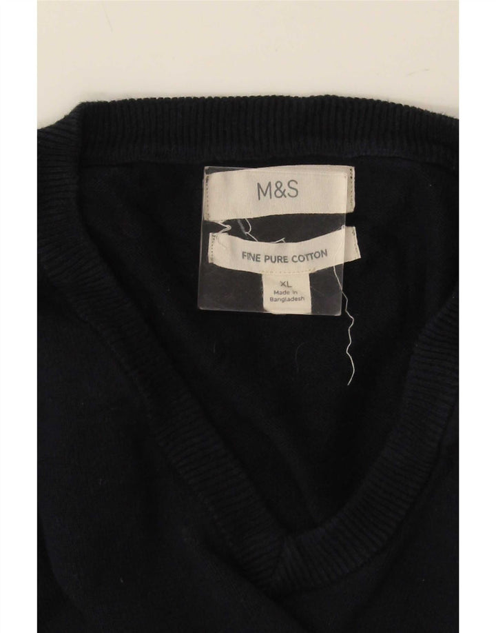 Marks & Spencer Mens V-Neck Jumper Sweater XL Navy Blue Cotton